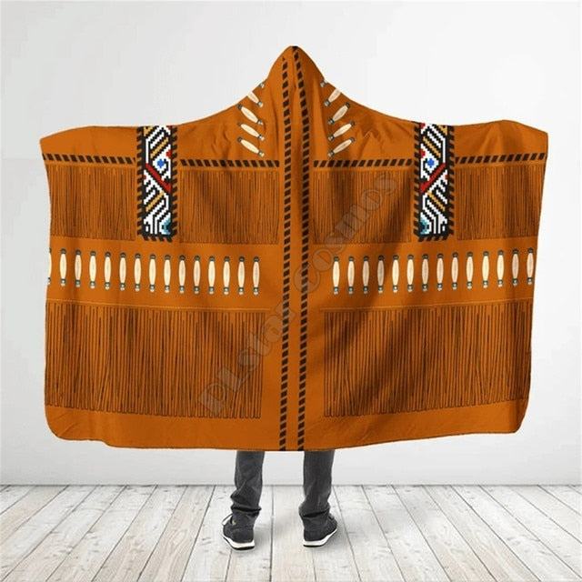 Native Skull Feather 3D All Over Printed Hooded Blanket Adult child Sherpa Fleece Wearable Blanket Microfiber Bedding 18