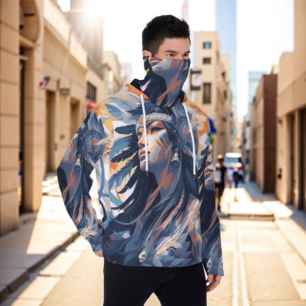 Eco-friendly All-Over Print Men's Masked Hoodie