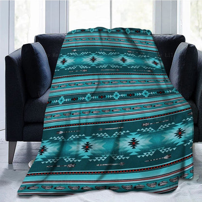 Ethnic Aztec American Native Tribal Indian Colorful Stripes Geometry Vintage Flannel Blanket Fit For Sofa Travel Office Camp Use