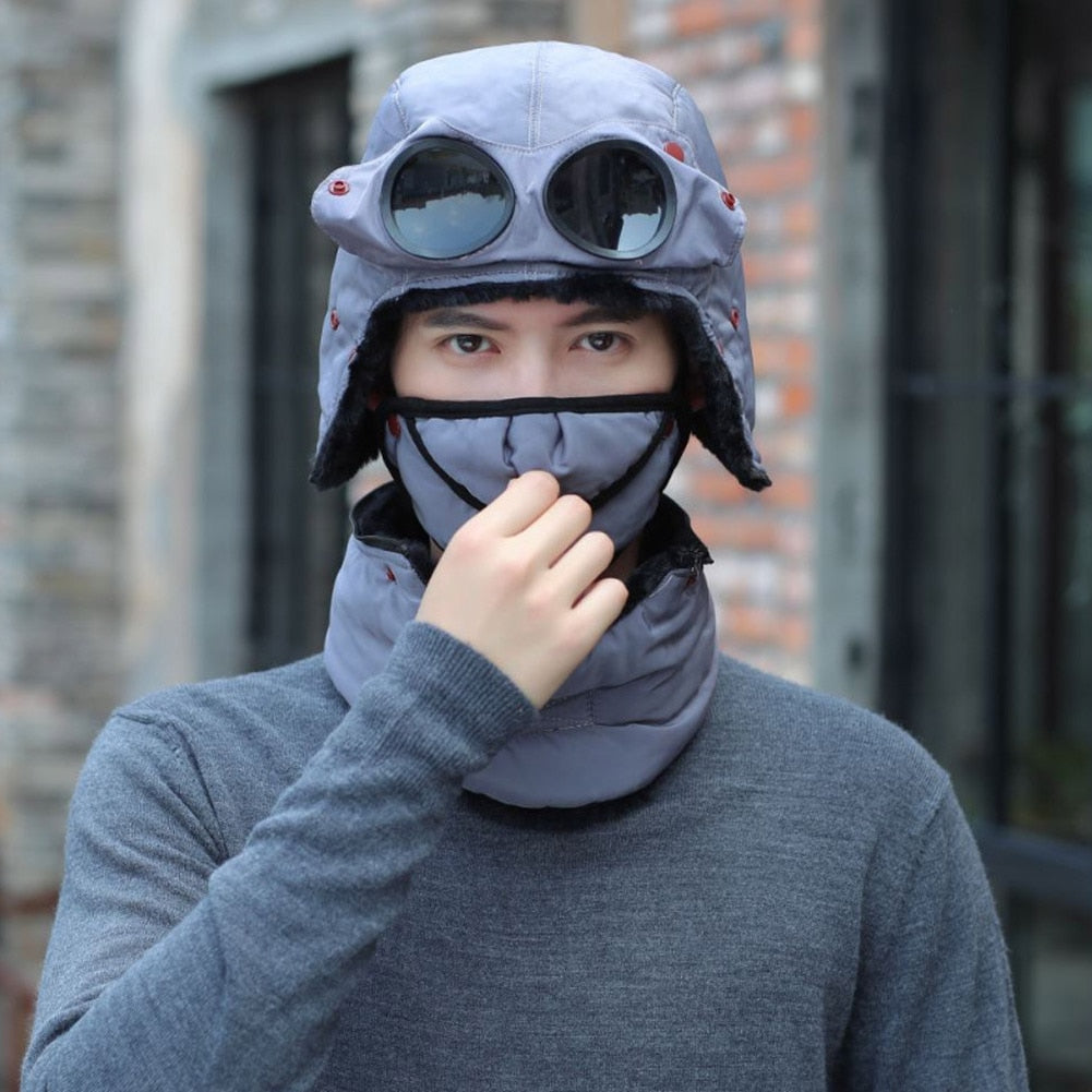 Thermal Winter Trapper Hat with Glasses Autumn Winter Cycling Windproof Outdoor Cap LL@17