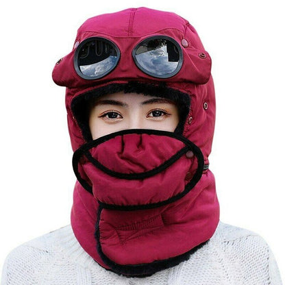 Thermal Winter Trapper Hat with Glasses Autumn Winter Cycling Windproof Outdoor Cap LL@17