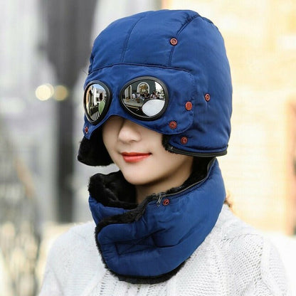 Thermal Winter Trapper Hat with Glasses Autumn Winter Cycling Windproof Outdoor Cap LL@17