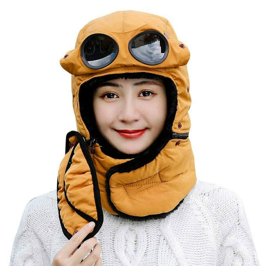 Thermal Winter Trapper Hat with Glasses Autumn Winter Cycling Windproof Outdoor Cap LL@17