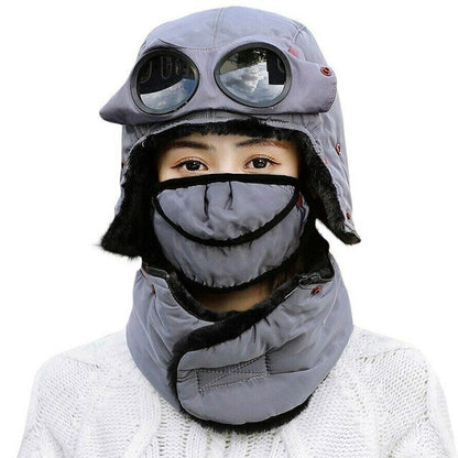 Thermal Winter Trapper Hat with Glasses Autumn Winter Cycling Windproof Outdoor Cap LL@17