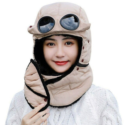 Thermal Winter Trapper Hat with Glasses Autumn Winter Cycling Windproof Outdoor Cap LL@17