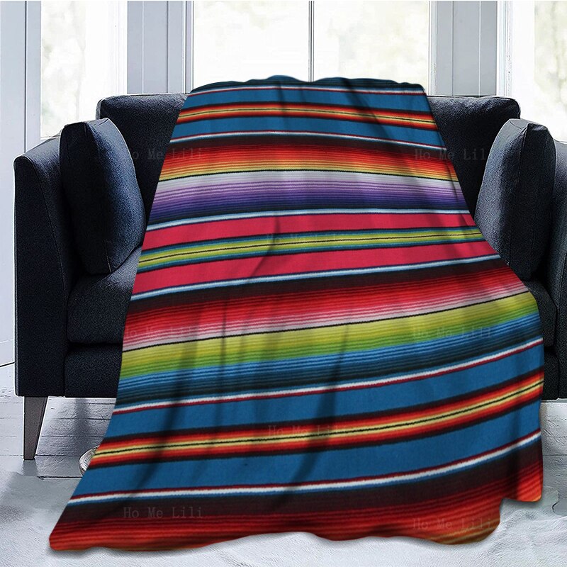 Ethnic Aztec American Native Tribal Indian Colorful Stripes Geometry Vintage Flannel Blanket Fit For Sofa Travel Office Camp Use