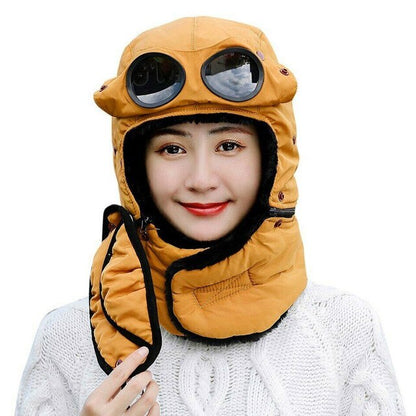 Thermal Winter Trapper Hat with Glasses Autumn Winter Cycling Windproof Outdoor Cap LL@17