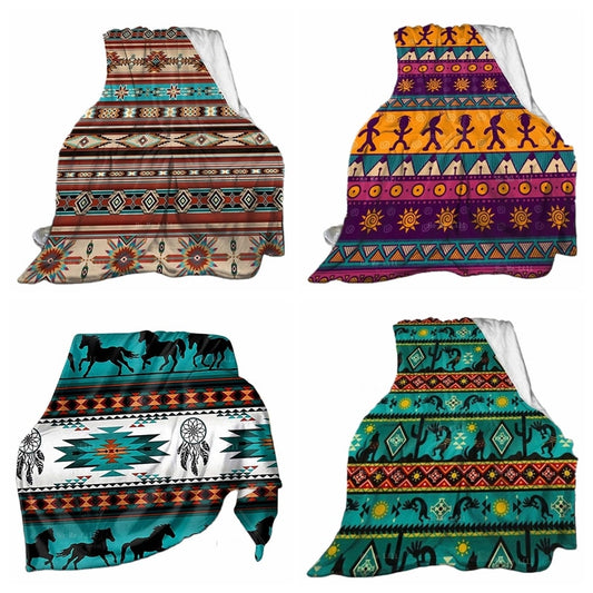 Vintage Indian Southwest Kokopelli Aztec Western Navajo Tribal Boho Colorful Geometry Red Pattern Warm Soft Flannel Blanket